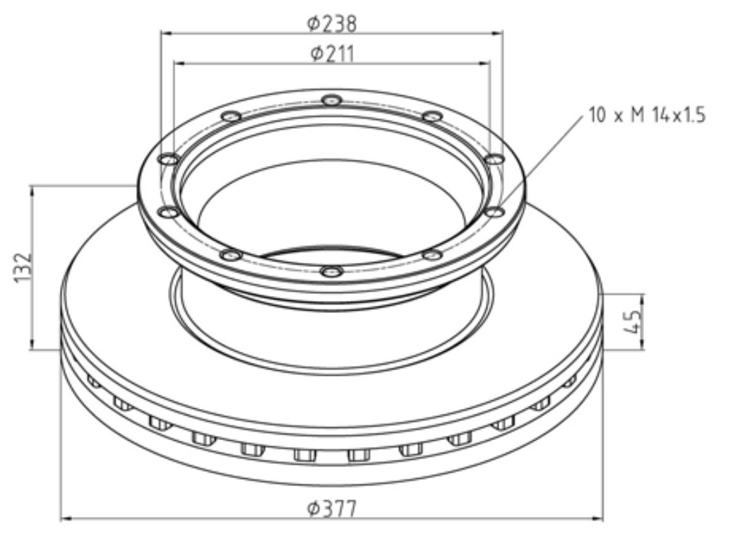 Kotouč brzdový 377x45x132 PN MERCEDES Atego DCA Weightmaster 19,5"