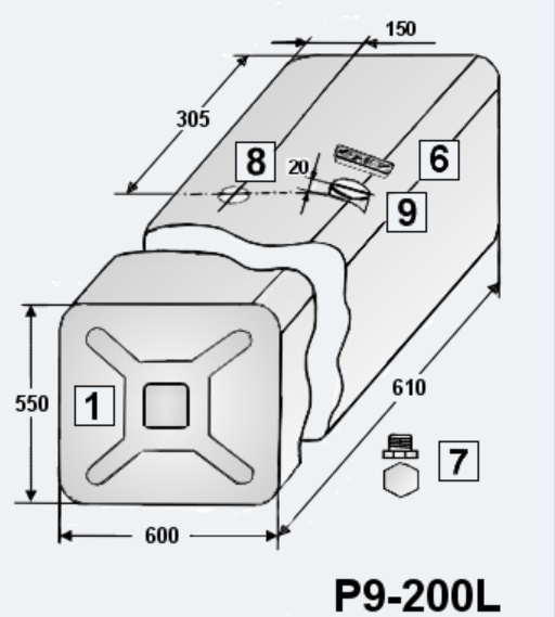 Nádrž paliva 200 l /550x600x610 Fe LIAZ 300  