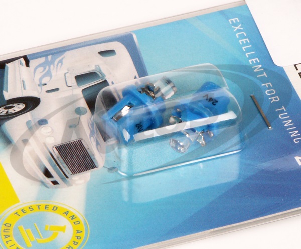 Žárovka s paticí LED 24V/1,2W B8,5d modrá -sada