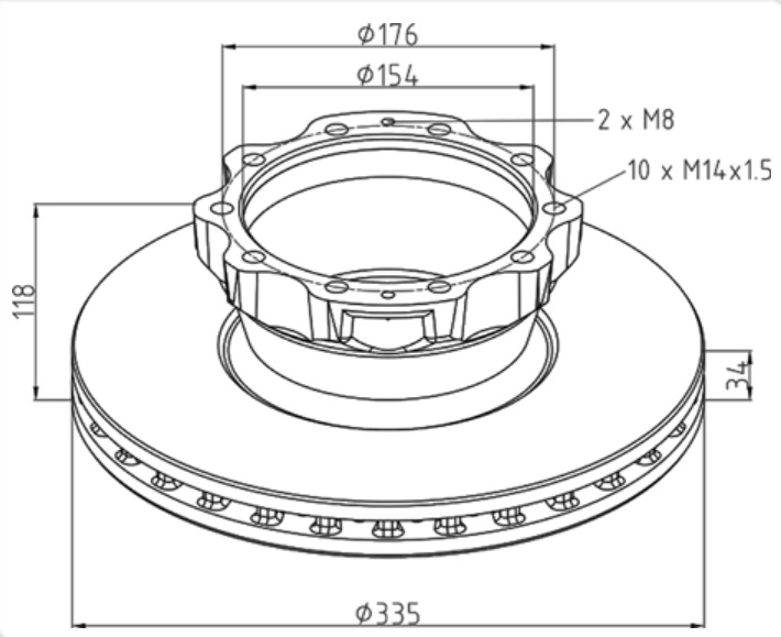 Kotouč brzdový 335x34x118 ZN bez kroužku ABS MAN TGL, TGM, L2000