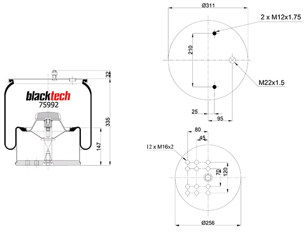 Vlnovec pérování kompletní - železný zvon BPW typ-36K, VOLVO