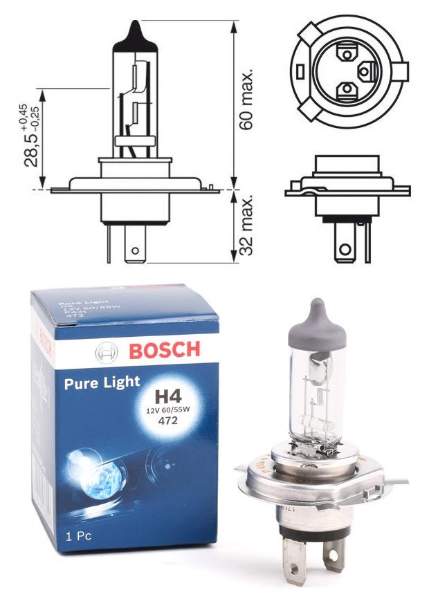 Žárovka H4 12V 60/55W P43t Pure Light