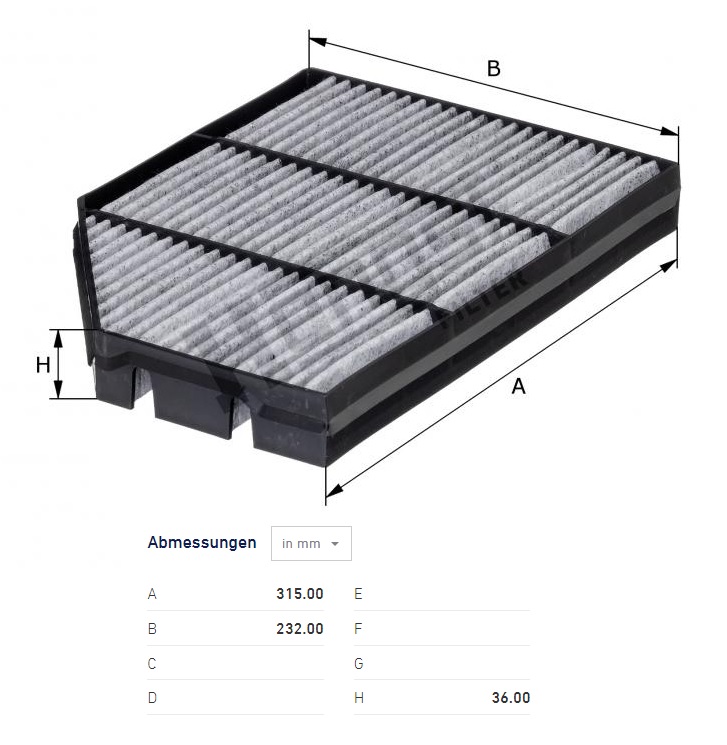 Filtr vzduchu kabiny s aktivním uhlím MERCEDES Actros MP4, Antos, Arocs 963/964