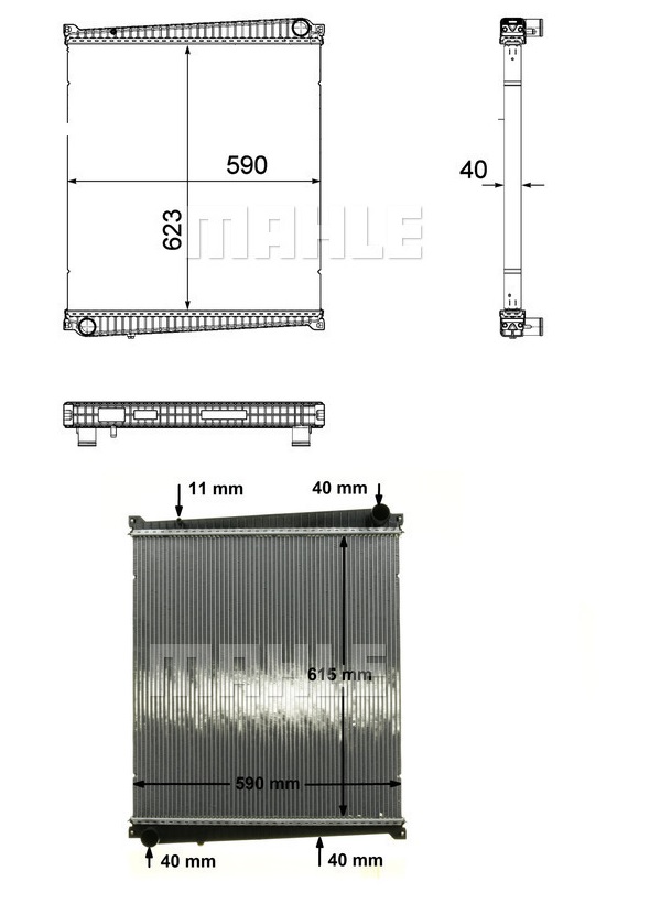 Chladič vody 630x590x40 bez rámu  RVI Mascott DXI3  od 01.1999 do 12.2013