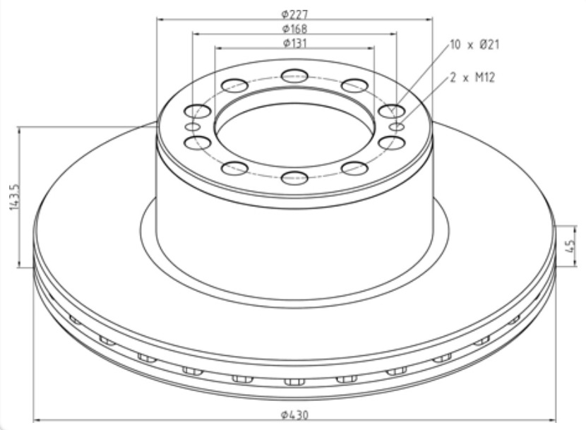 Kotouč brzdový 430x45x143,5 PN/ZN MERCEDES Actros, Atego, Axor, Citaro, Econic, Integro