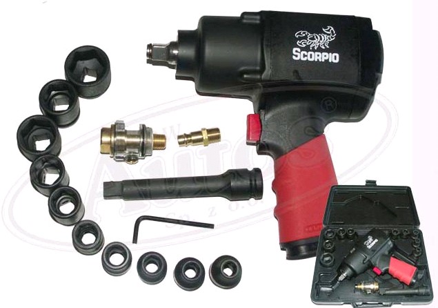 Utahovák rázový pneumatický 1/2" 10000 ot/min, 1356Nm/6,2bar + 10 nástavců