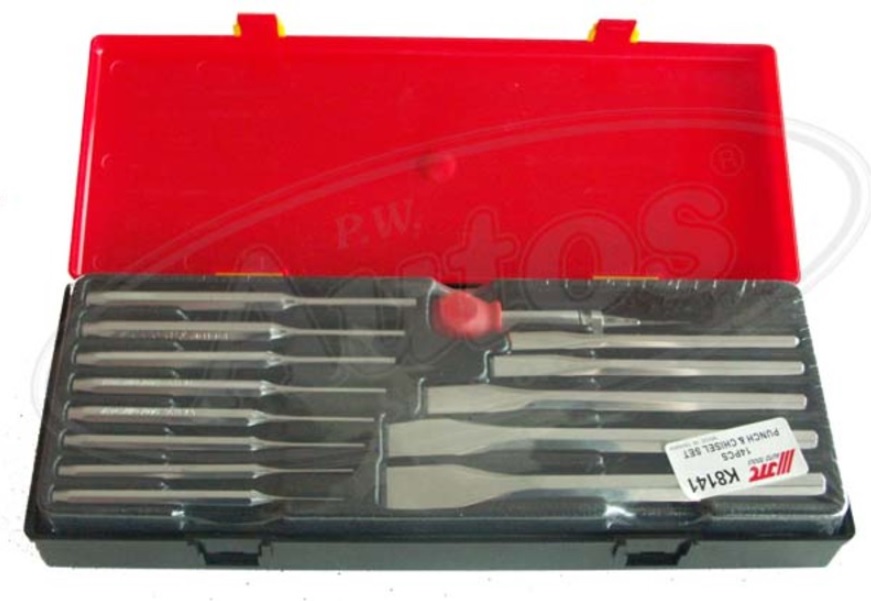 Sada nářadí do vozíku - sekáč ruční / 8 ks válcových, 5 ks plochých, 1 ks důlčík /