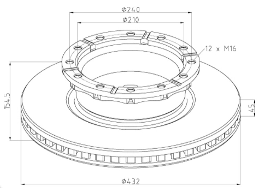Kotouč brzdový 432x45x154,5 s kroužkem ABS ZN IVECO Stralis, E.Cargo