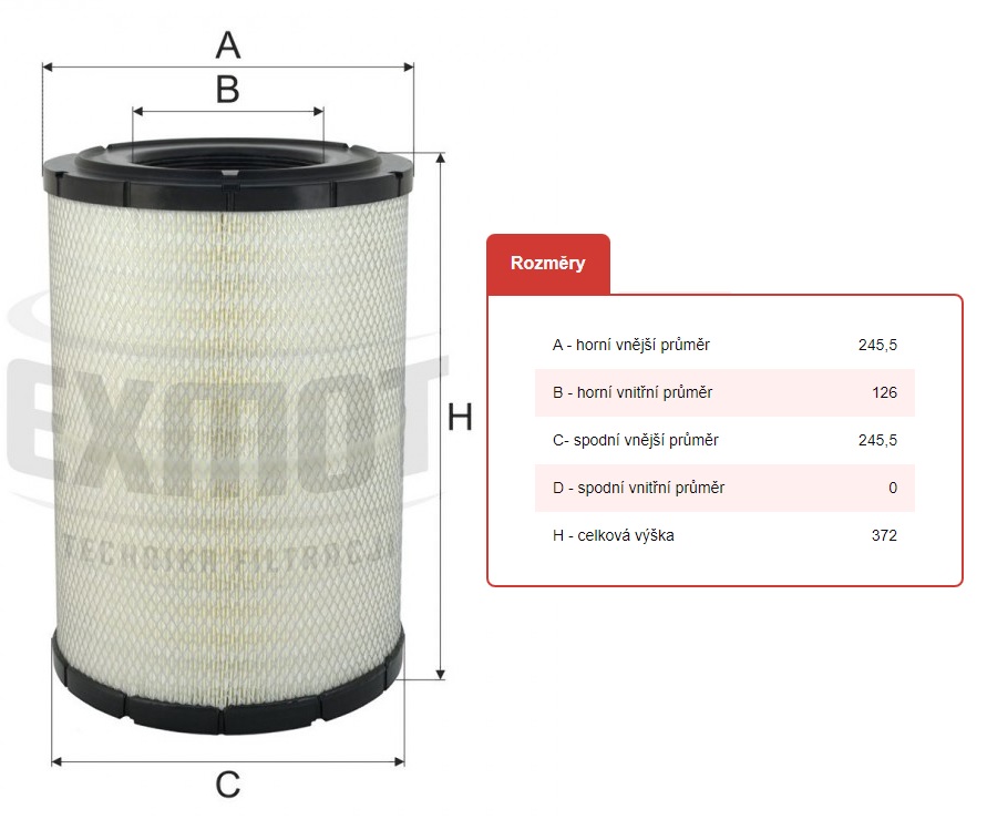 Filtr vzduchu WPO-612 RVI Midlum, Midlum DXi5/7, VOLVO FE II, L II od 2006, FE III, FL III
