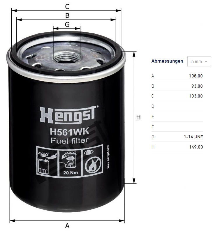 Filtr paliva JOHN DEERE série J, LIEBHERR série R900/ L500/ LH/ LTC/ LTM/ TA/ PR700