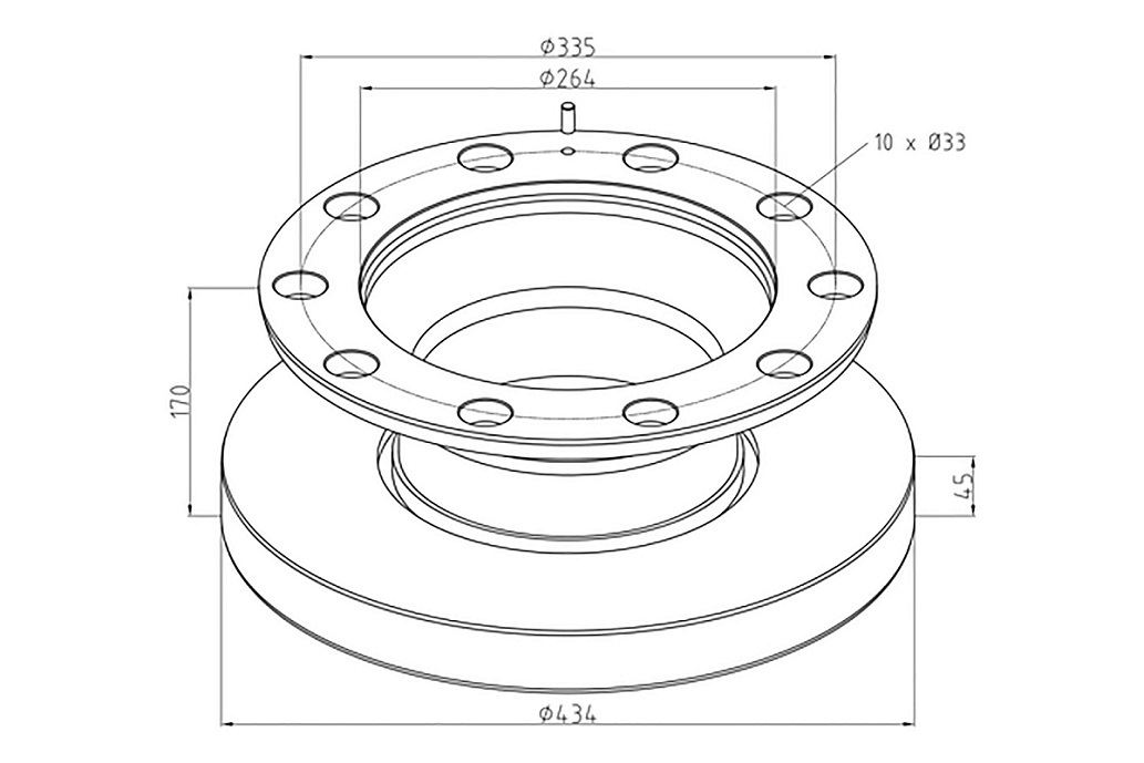 Kotouč brzdový 434x45x170 ZN RVI Midlum do 2006