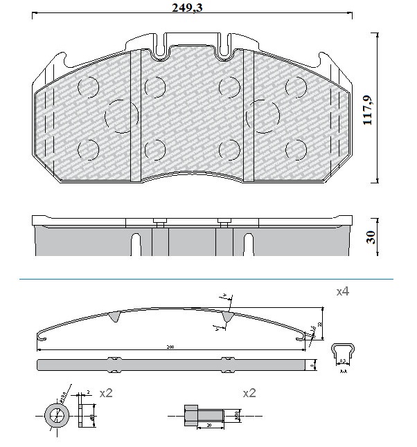 Deska brzdová 29131 Fomar 250x118x30 MAN TGA,RVI Magnum,Midlum, IRISBUS Citelis,Crossway
