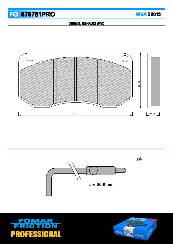 Deska brzdová 29013 Fomar  180x86x20,5 bez příslušenství RVI Midliner