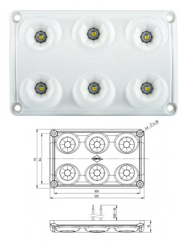 Svítilna interiéru kabiny 12V/24V 6xLED 5000K/10W, kabel 0,5m