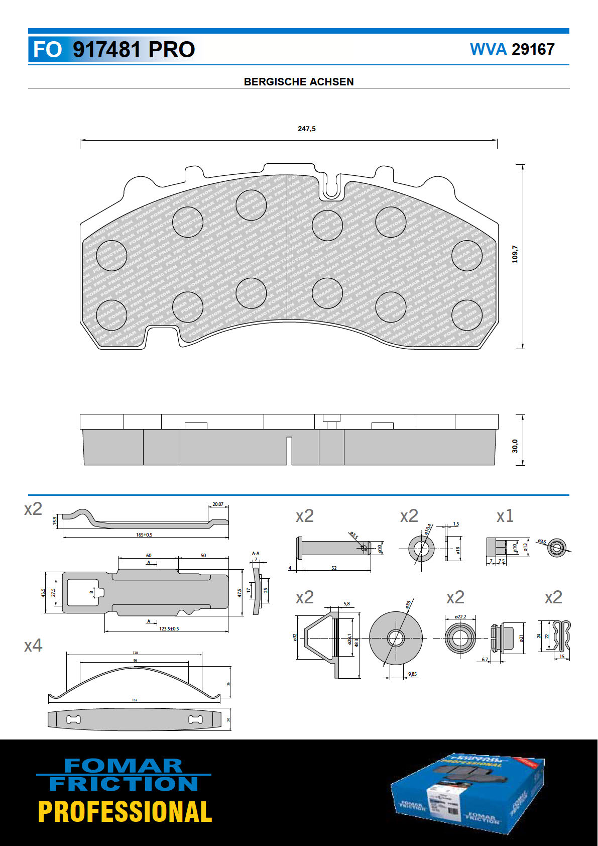 Deska brzdová 29167 Fomar 247x109x30 BPW SH SHSF od 2003, KNORR SB4345T (SN7)