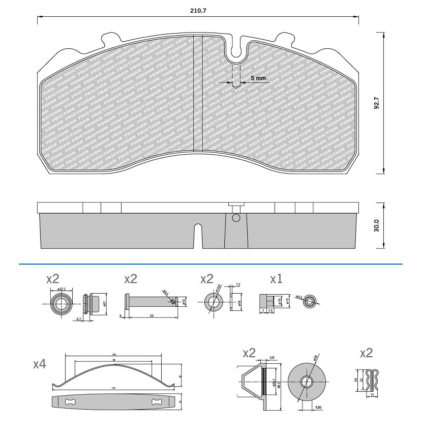 Deska brzdová 29093,29094,29095 Fomar 211x92x30 MAN, MERCEDES, SAF,BPW,SCANIA