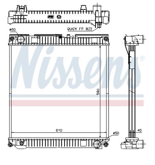 Chladič vody 608x590x40 bez rámu MAN TGL I, TGL II D0834LFL40-D0836LFLAF Euro 6 od 04.2005