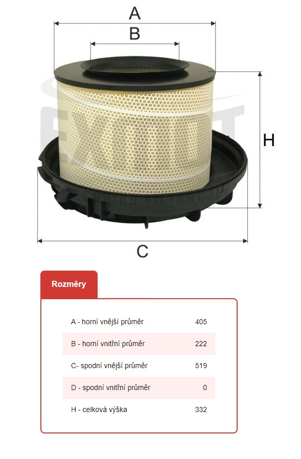 Filtr vzduchu WPO-632 MERCEDES Actros, Axor, Atego, 
