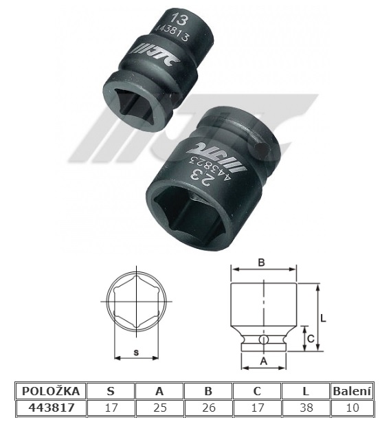 Hlavice nástrčná úderová 1/2" x 17mm krátká