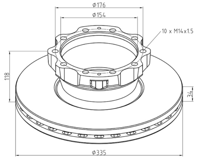 Kotouč brzdový 335x34x118 ZN bez kroužku ABS MAN TGL, TGM, L2000