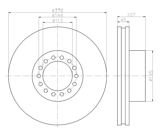 Kotouč brzdový 377x45x107 PN IVECO E.Cargo IV od 09.2015, ZN E.Fire od 2006