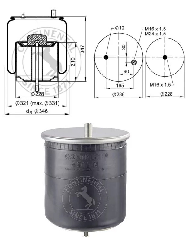 Vlnovec pérování kompletní - železný zvon RVI Magnum, Premium, C/ D/T Euro 6, VOLVO FE
