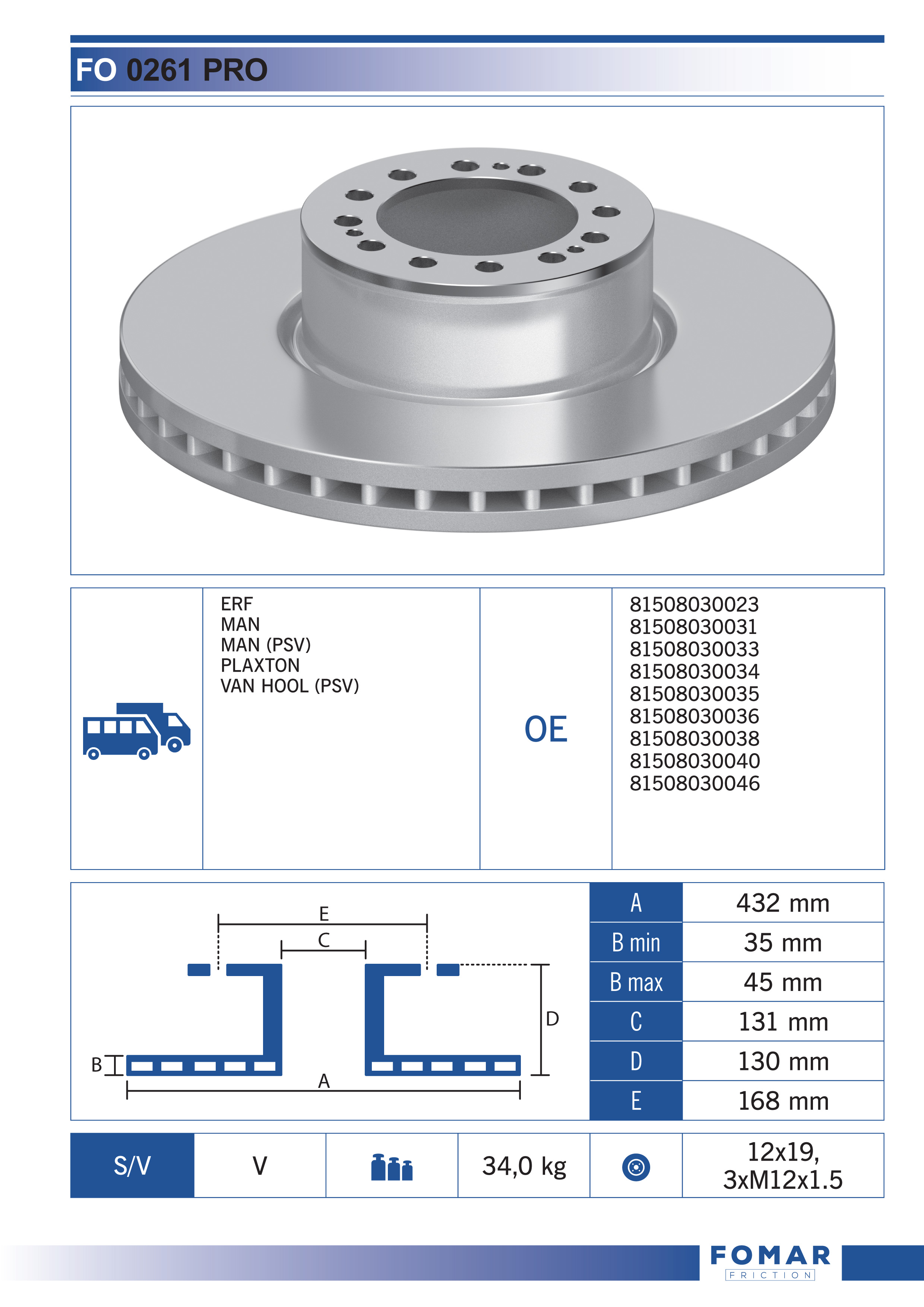 Kotouč brzdový 432x45x130 PN MAN TGA,TGS,TGX,TGM, M2000, E2000, L2000, F2000