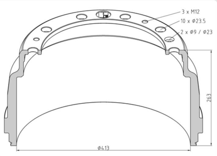 Buben brzdový 413x263 ZN SCANIA P,G,R,T, 94,114, 124, 144, 164