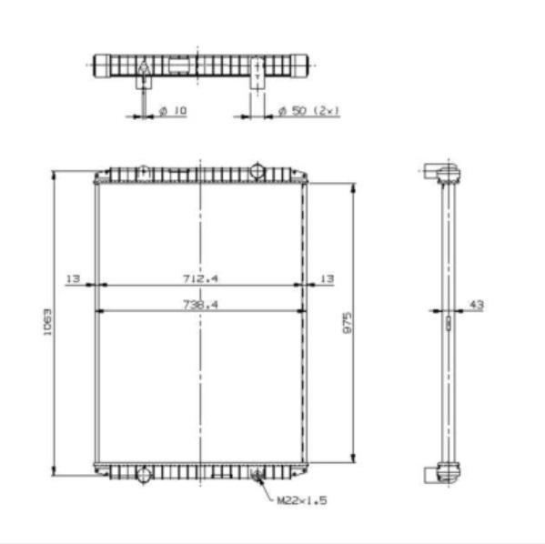 Chladič vody 977x689x48 bez rámu RVI  E.Tech 400/440/460/480