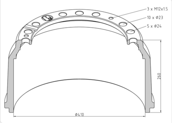 Buben brzdový 410x260 ZN MERCEDES Actros, Atego, Axor, Sprinter, Zetros