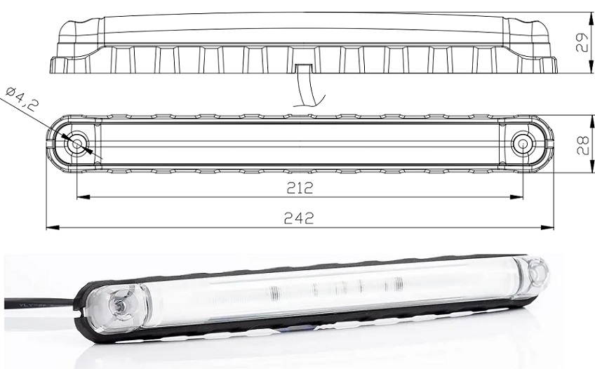 Svítilna poziční 12V/24V LED 1W/2W oranžové, kabel 0,25m