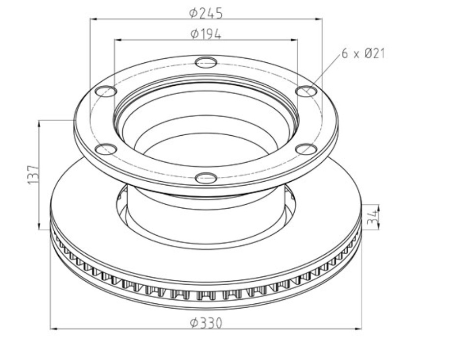 Kotouč brzdový 330x34x137 bez kroužku ABS RVI Midlum