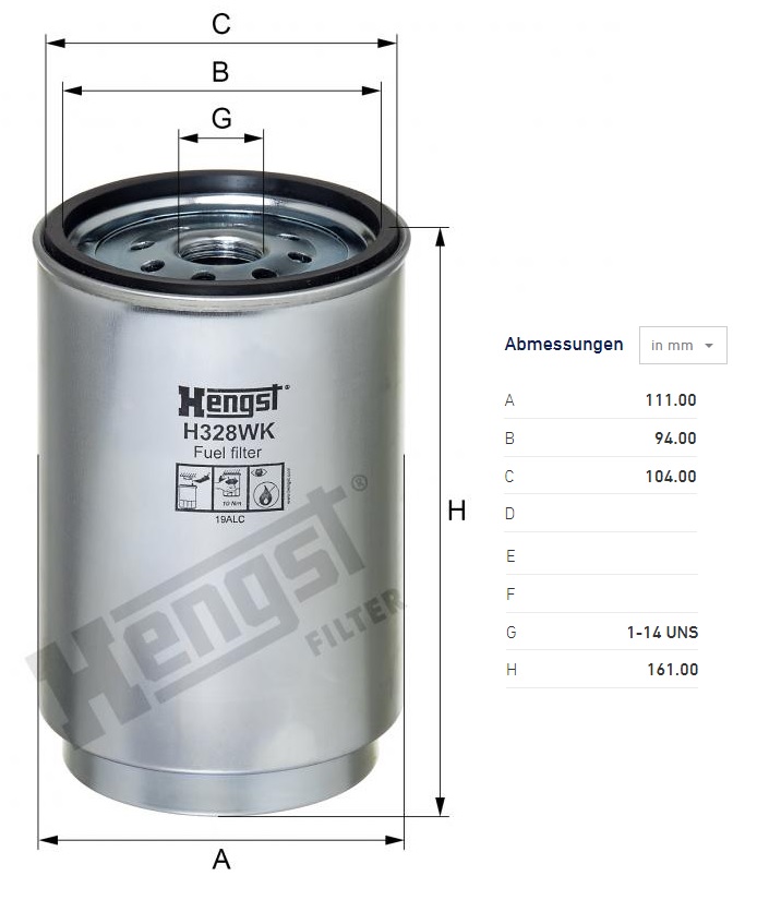 Filtr paliva s odlučovačem vody VOLVO FH16, FH16 II D16C550-D16K750 od 01.2003, RVI Kerax 