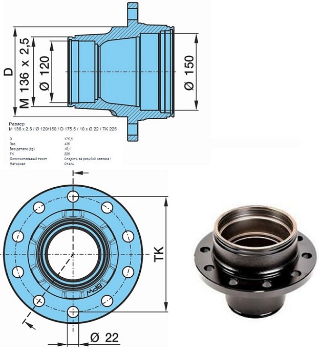 Náboj kola bez ložisek BPW typ KH-ECO / ECO PLUS / 10-12T
