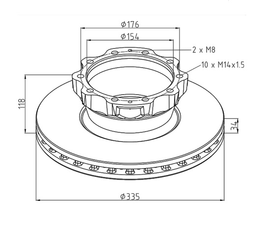 Kotouč brzdový 335x34x118 ZN bez kroužku ABS MAN TGL, TGM, L2000