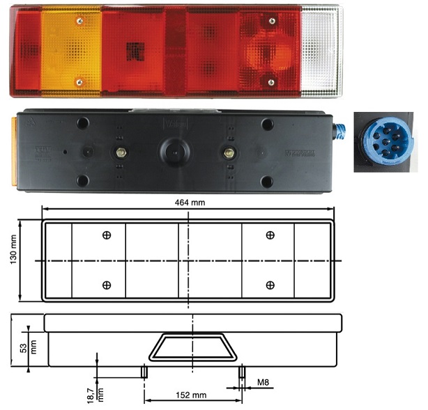 Svítilna zadní 7-dílná s osvětlením SPZ L DAF XF105, XF95,CF75,CF85, MAN TGA,TGL,TGS,TGX