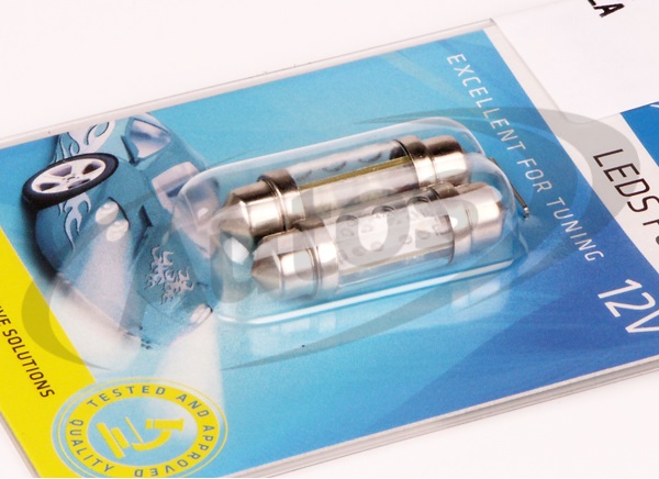 Žárovka sufit 12V 5W SV8,5 10x36 4xLED bílá  - sada 2 ks