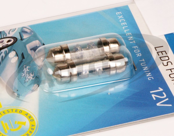 Žárovka sufit 24V/5W SV8,5 10x36 4xLED modrá -sada