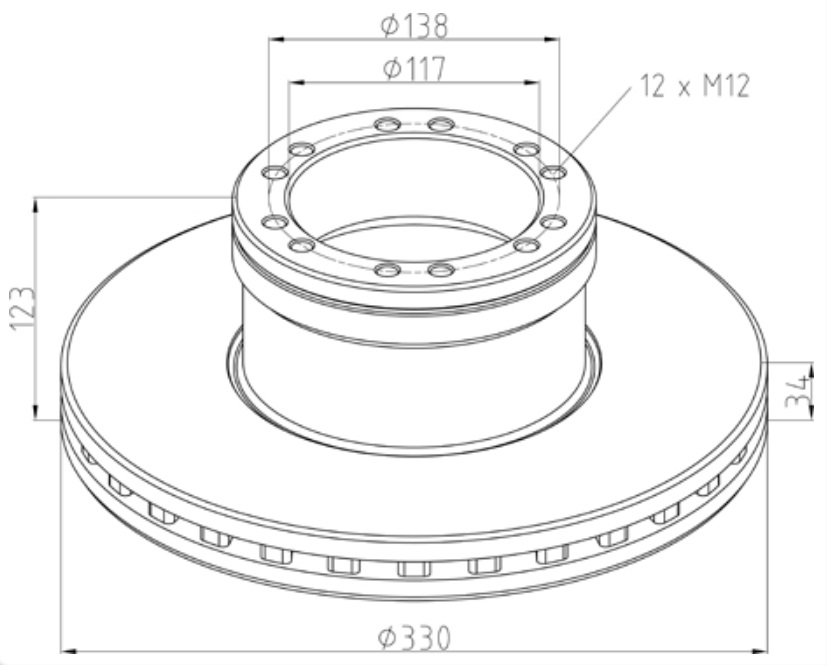 Kotouč brzdový 330x34x123 s kroužkem ABS PN DAF 45LF od 11/2000