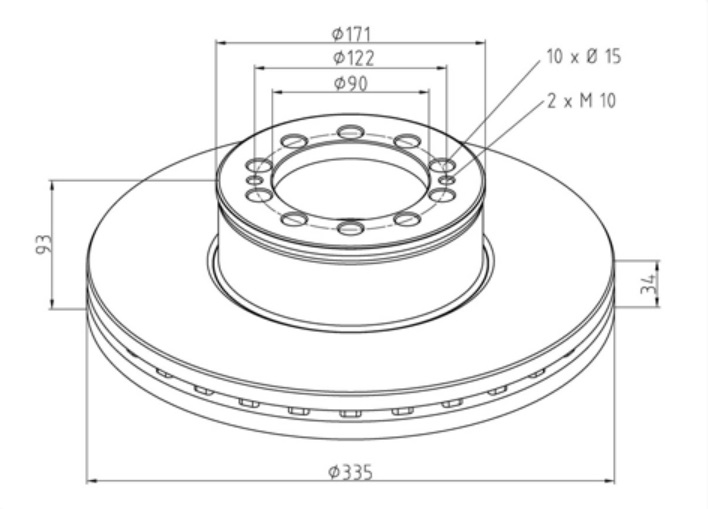 Kotouč brzdový 335x34x93 PN MAN TGL/TGM od 2005, MERCEDES Econic od 1998