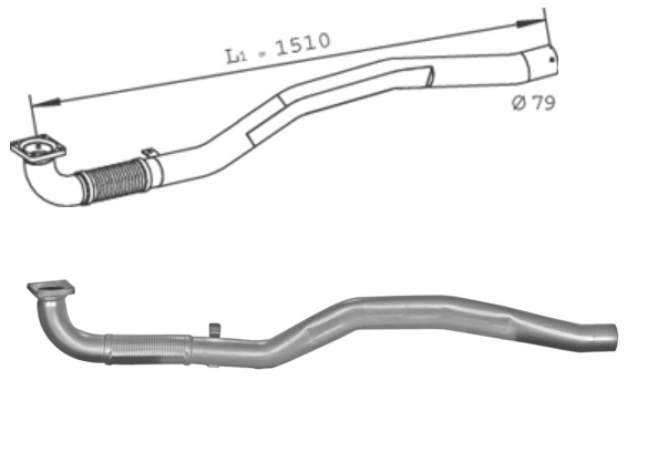 Trubka výfuku přední s pružným dílem 1510mm IVECO E.Cargo 130E/150E/180E Tector