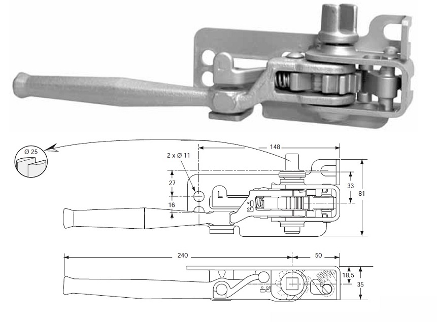 Napínač plachty kulatý 25mm L s výřezem SESAM, EDSCHA