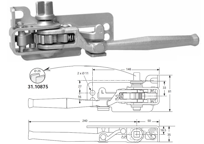 Napínač plachty kulatý 25mm P s výřezem SESAM, EDSCHA