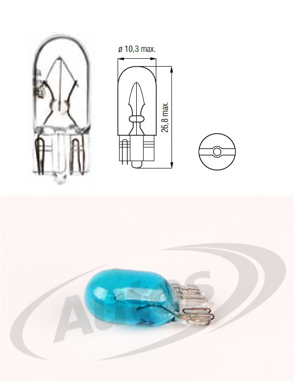 Žárovka celosklo 12V 5W T10 W2,1x9,5d modrá