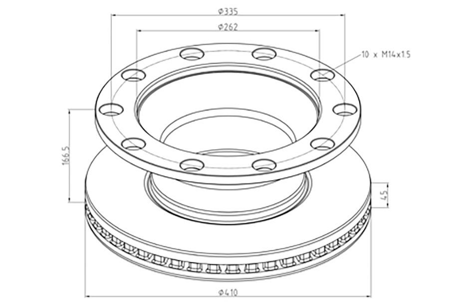 Kotouč brzdový 410x45x166,5 ZN RVI Midlum DXi od 2004