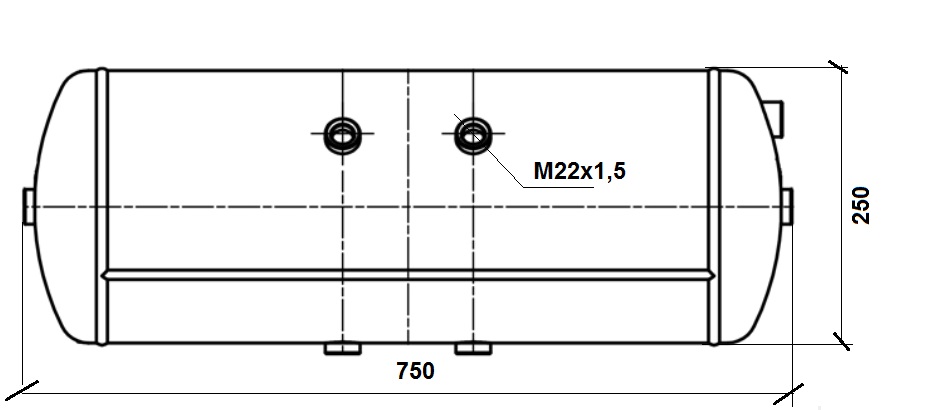 Vzduchojem 30 l / 750x250 4-vývody M22x1,5/13bar RVI 
