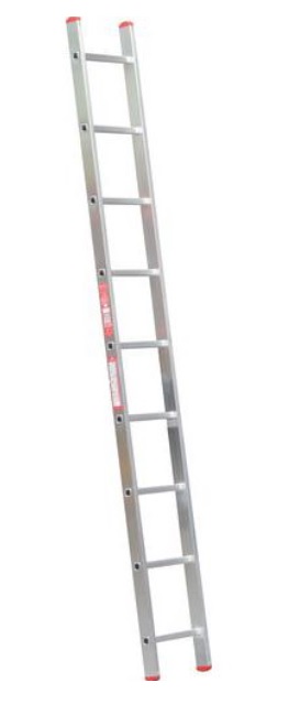 Žebřík opěrný - jednodílný, hliníkový - 9 příček, délka 245 cm