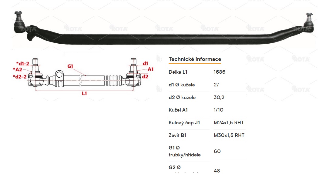 Tyč řízení spojovací 1686mm RVI Premium 2 DXi7 od 2005 