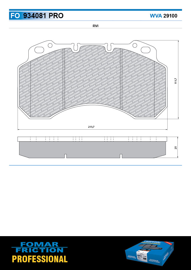 Deska brzdová 29099,29100 Textar 214x112x25 RVI Midlum 210,250,Midliner M180,M250