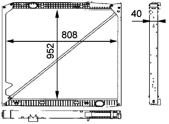 Chladič vody 952x808x40 bez rámu MERCEDES Actros MP 1 1996-2002
